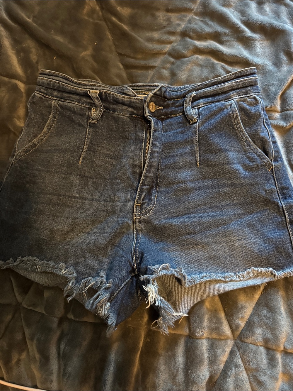 KanCan Dark Blue Frayed Hem Denim Shorts